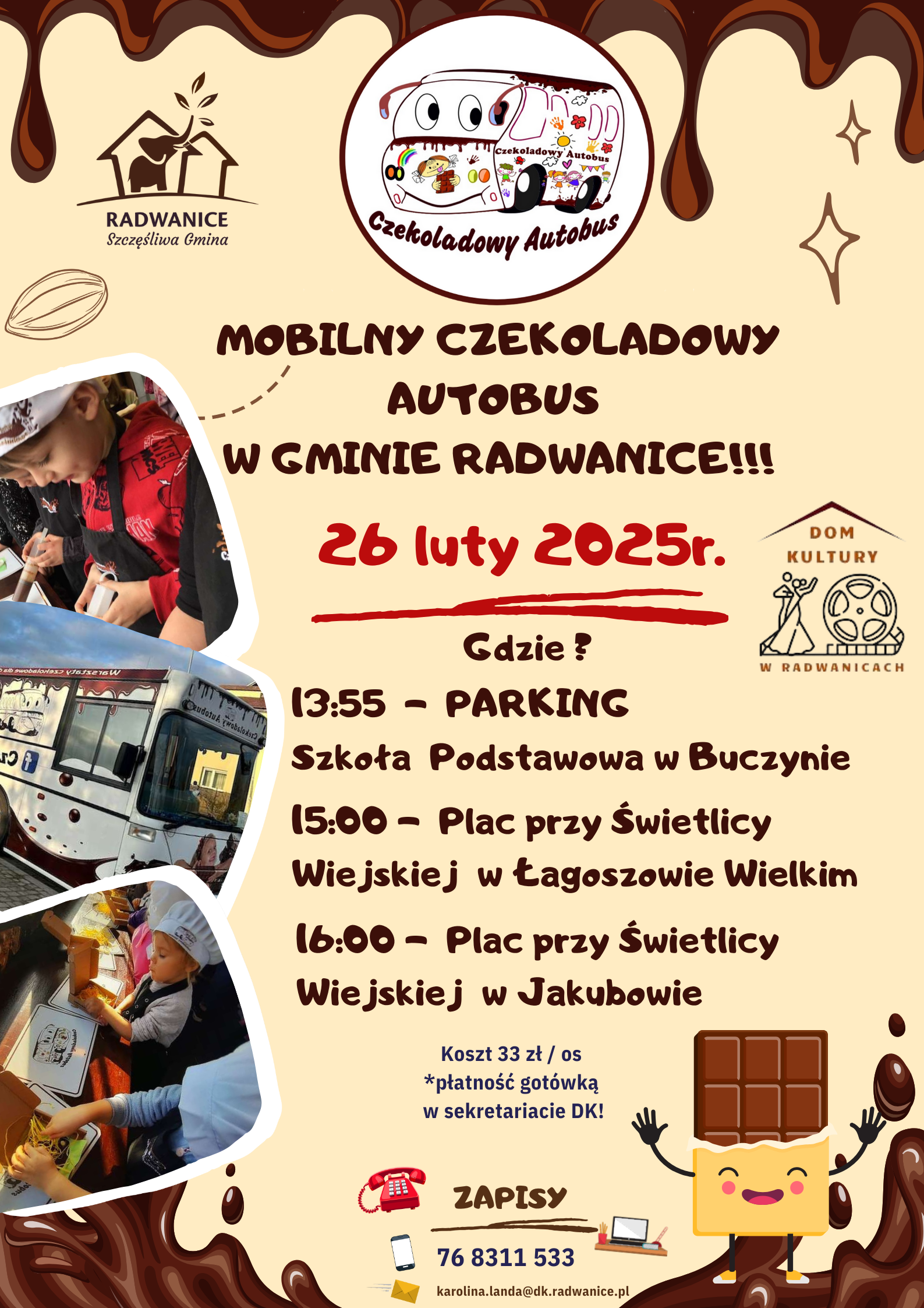 Plakat czekoladowy autobus w Radwanicach